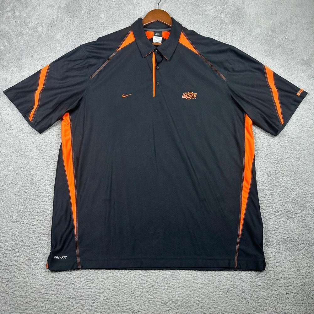 Oklahoma State Cowboys Nike Dri-Fit Polo Mens XXL Black Orange Golf OSU Football